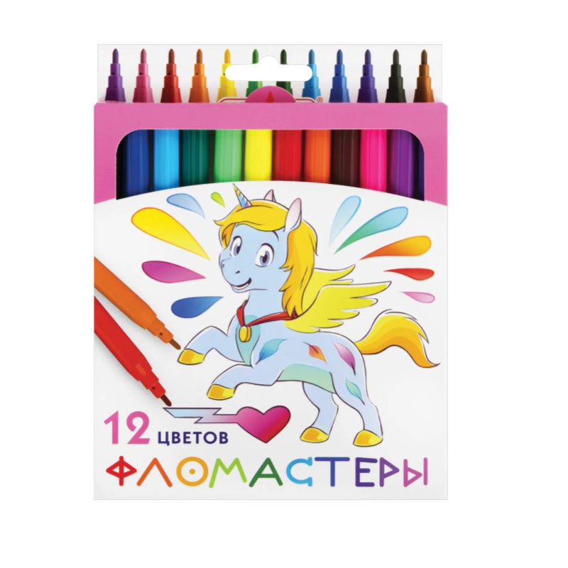 Фломастеры  12 цв. "Пифагор"Единорог, карт.короб./12