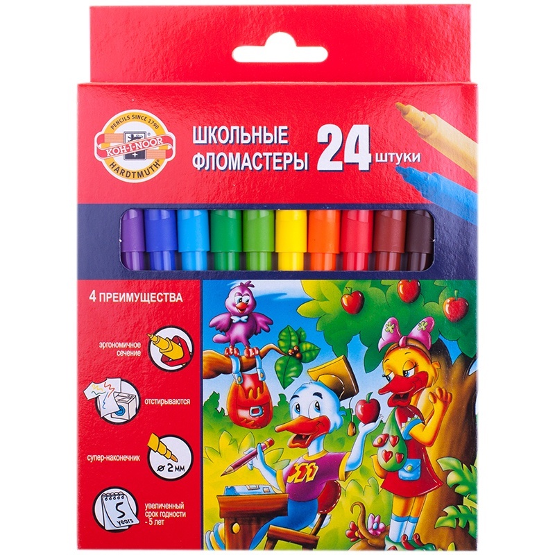 Фломастеры  24 цв. "Koh-I-Noor", Пчелка, трехгран.,смываем./12