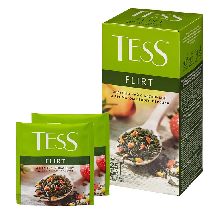 Зеленый чай Tess "Flirt" 25 пакетиков, клубника+персик — Абсолют