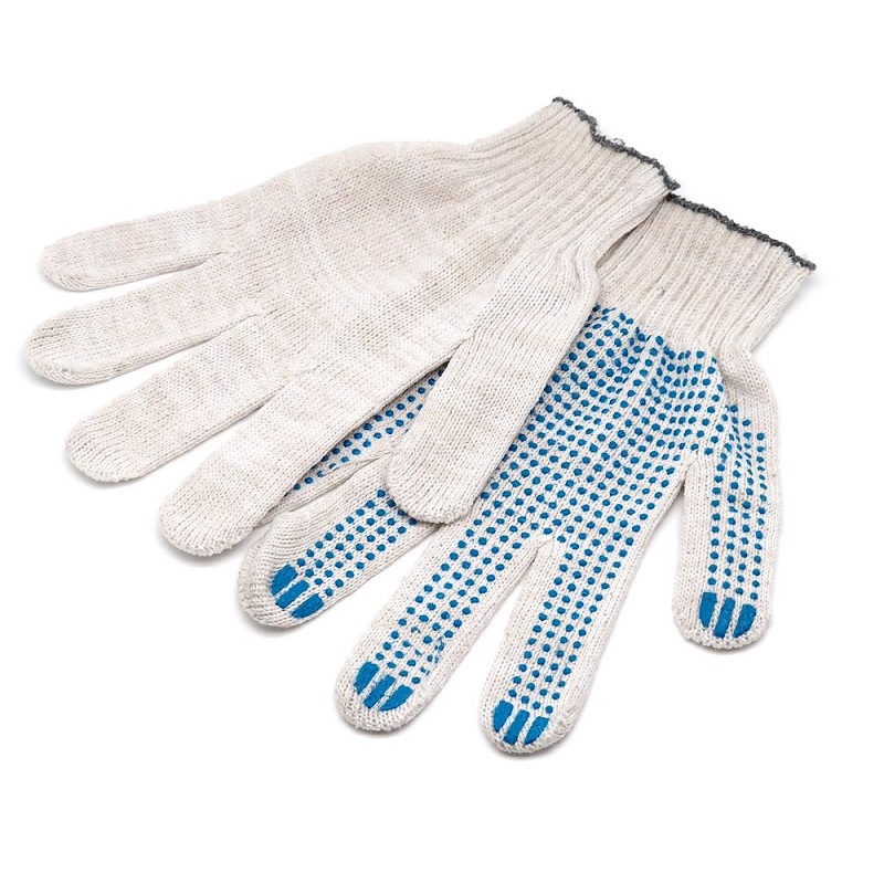 Перчатки рабочие х/б с ПВХ точка, 6 нитей, 10 класс, (1пара), серые/10