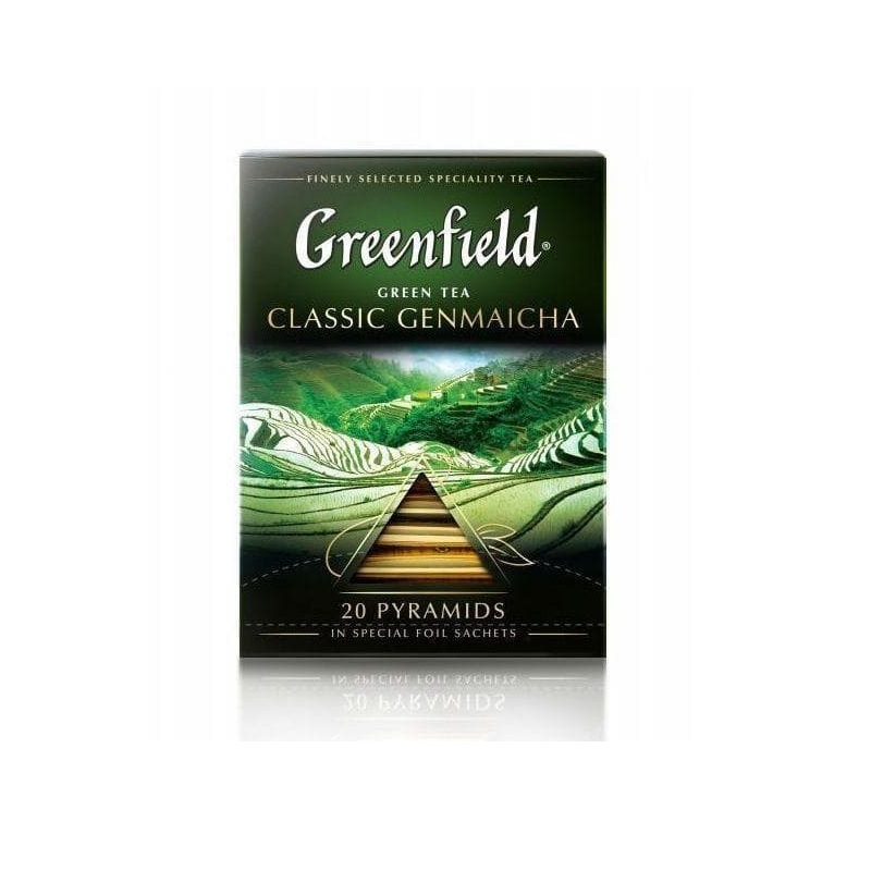 Чай  20 пак. Гринфилд Классик Генмайча пирам.1,8г, зелен.+возд.рис/8