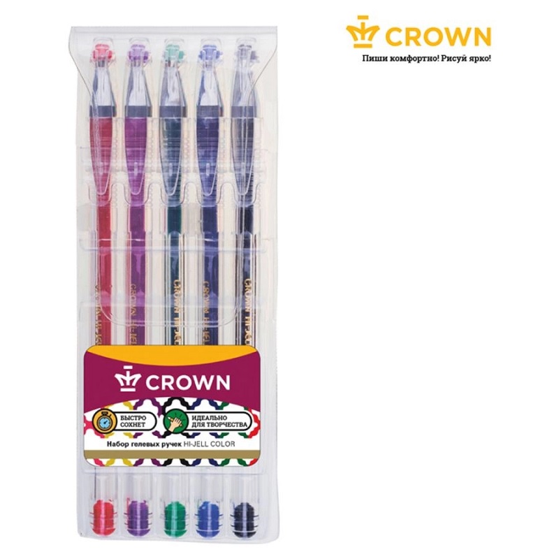 Набор  гел. ручек  05 цв. 0,7мм Crown, стерж. 137мм