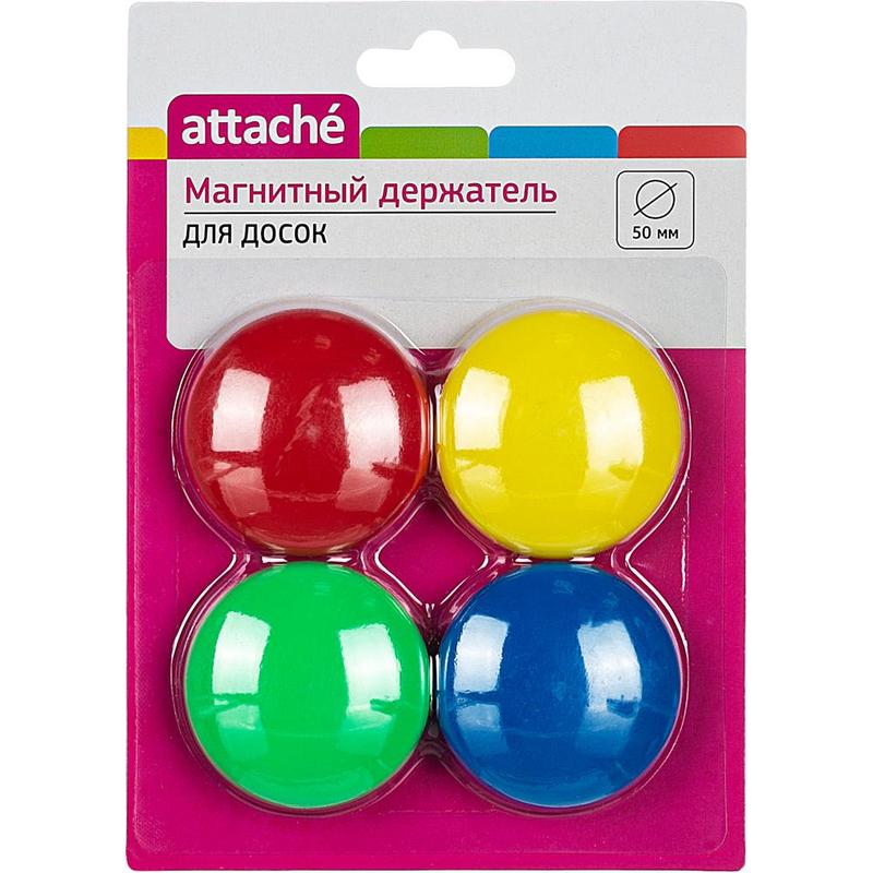 Магнит 04 шт. 50мм Attache, цветные Магнит 04 шт. 50мм Attache, цветные