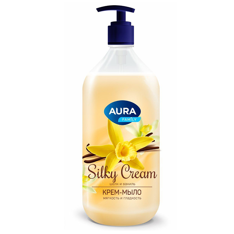 Мыло жидкое  1л. "AURA Sliky Cream" Шелк и ваниль, дозатор/6