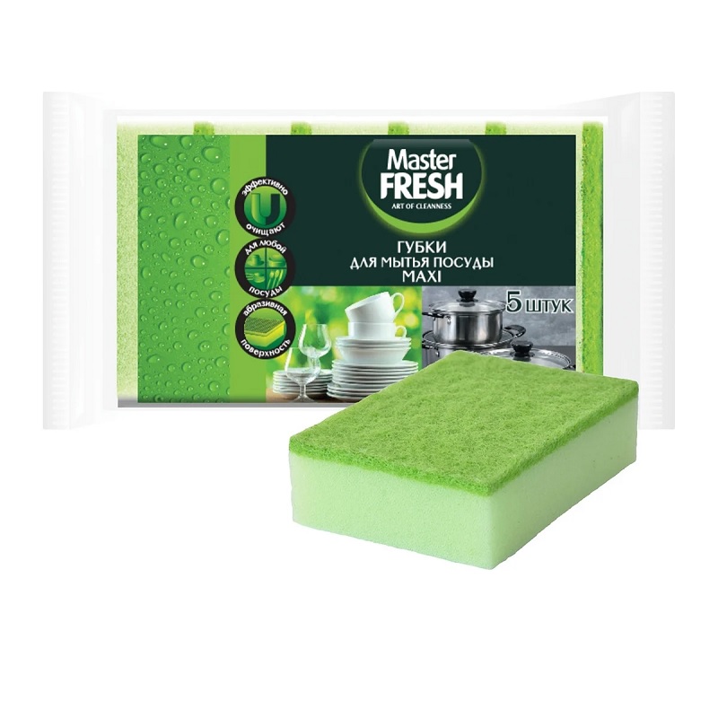 Губка д/посуды Master Fresh р.MAXI 5 шт., 90х60х25мм