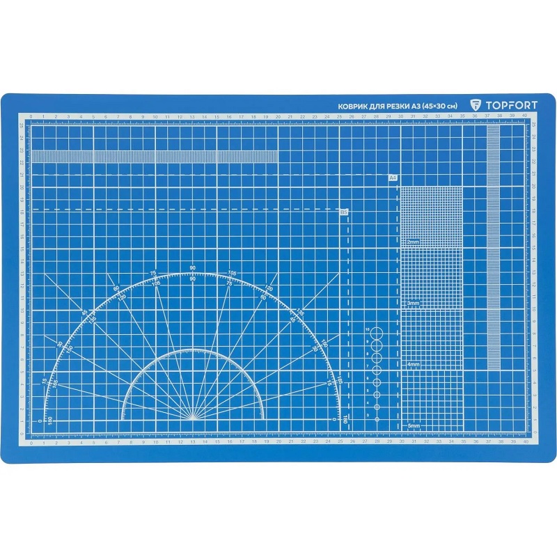 Коврик-подкладка настольная для резки Topfort  A3 (450х300мм), двухсторон., 5-х слойн, синий