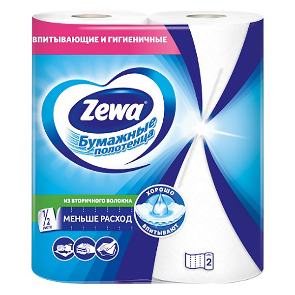 Полотенца бум.  ЗЕВА 2-х сл., 2 рулона, 2х14м/12
