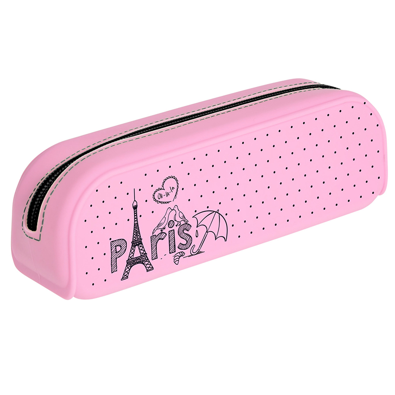 Пенал "Hatber" Pink Paris", 200х50х60мм, силикон,на молнии