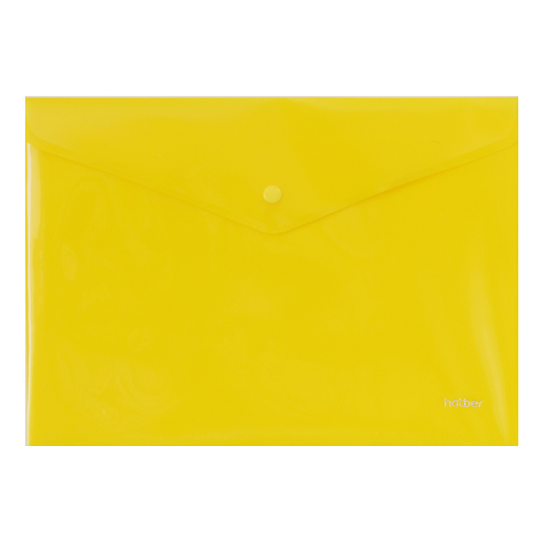 Папка-конверт на кнопке Hatber, А4, прозрачная, желтая — Абсолют