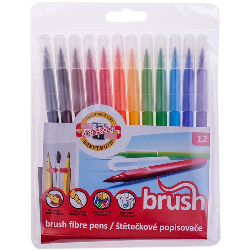 Фломастеры  12 цв. "Koh-I-Noor", Brush, кругл.,смываем./12