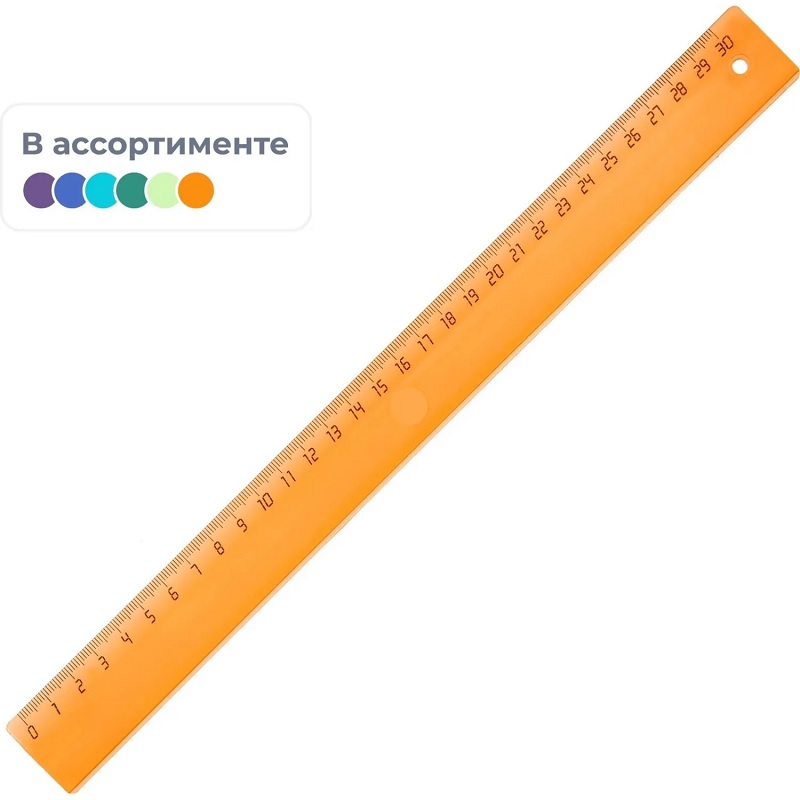 Линейка 30 см пласт. Attache, цвет.прозрач, флу., ассорти/