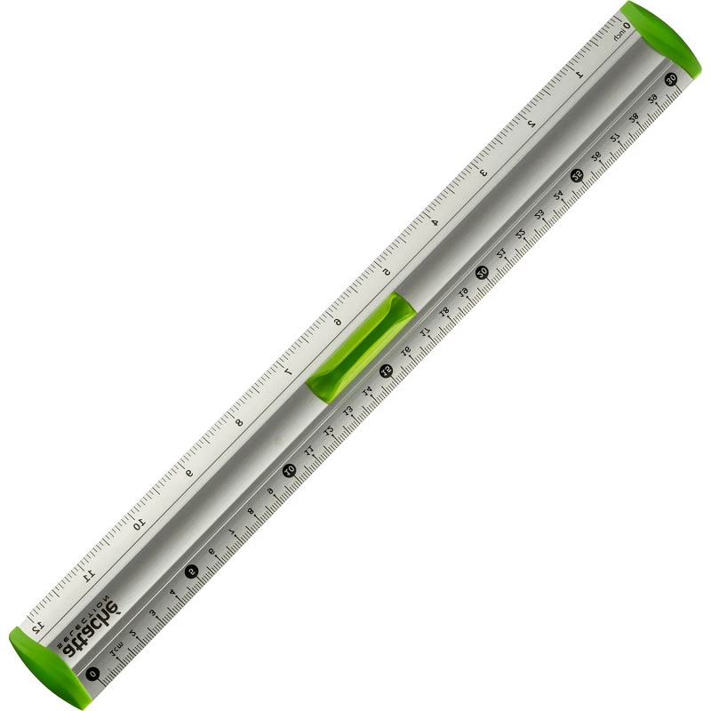 Линейка металическая 30 см Attache Selection aluminium, с держат., зелен. 