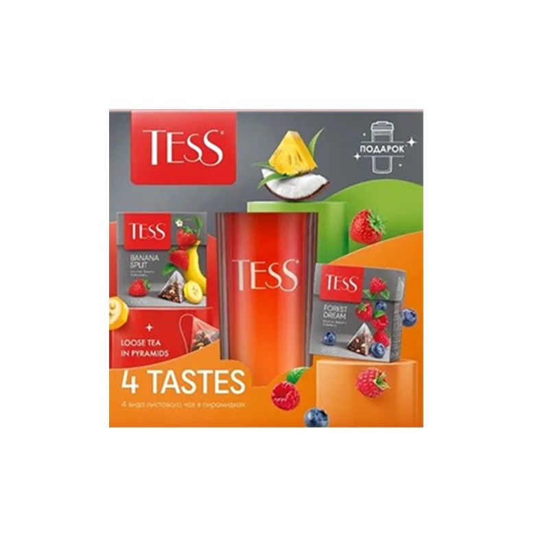 Чай Тесс Набор коллекция чай+стакан 4 вид.чая, пирамид./5