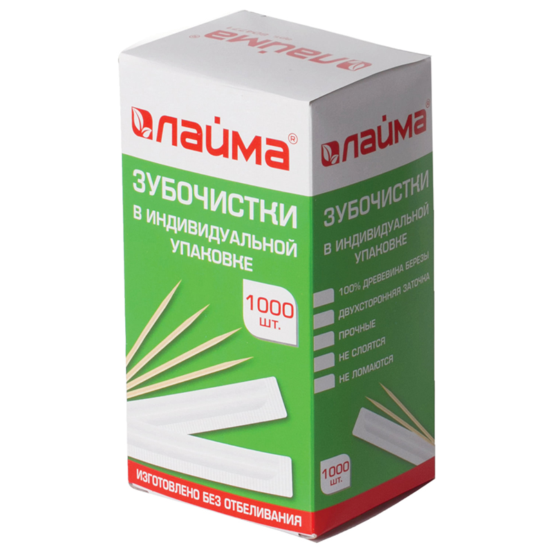 Зубочистки дерев. береза в инд. бум-уп. 1000шт.