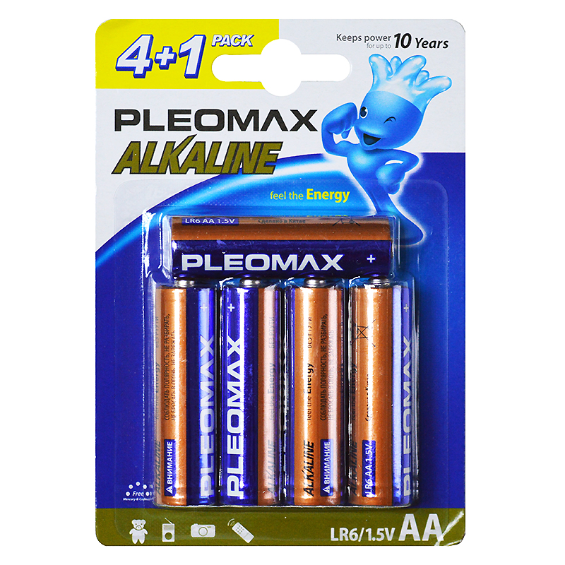 Эл.пит. АА/(alkaline) Pleomax, блистер 4+1 шт./40