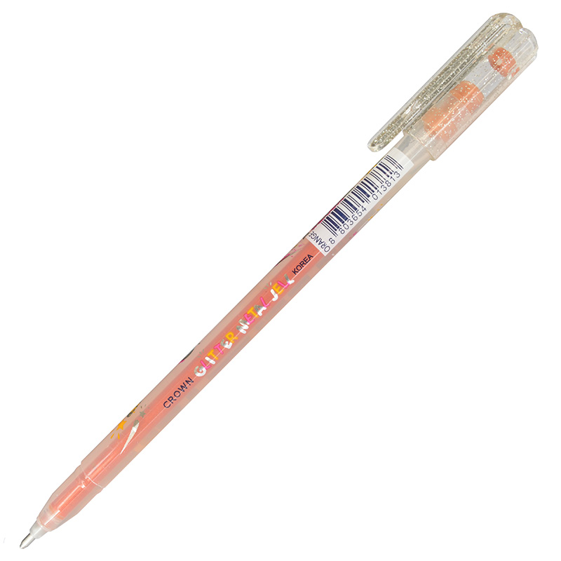 Ручка гелевая Crown "Glitter Metal Jell",  1,0 мм, оранжевая с блестками — Абсолют