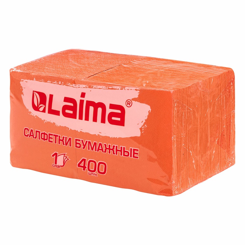 Салфетки 1 сл.(упак 400шт.) LAIMA, 24см*24см, оранжевые