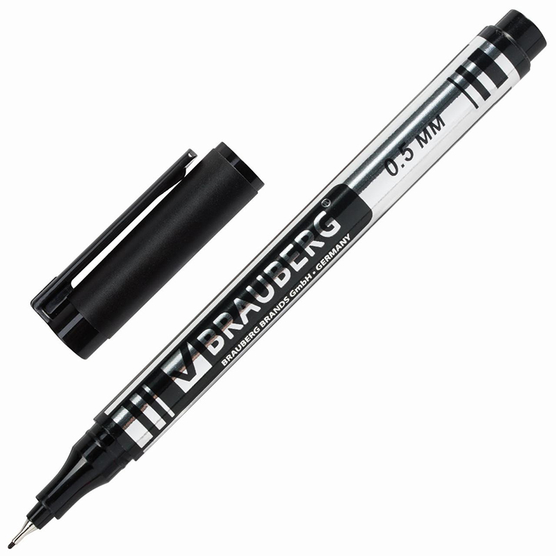 Маркер пер. черный 0,5мм для CD/DVD Brauberg, с мет.нак./12