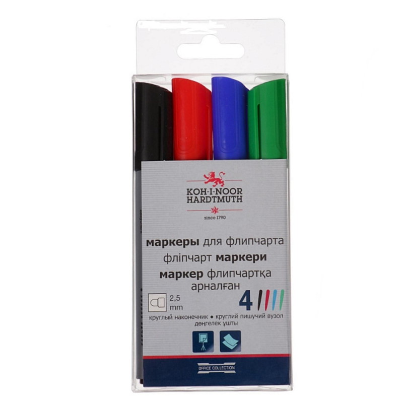 Набор маркеров для флипчарта "KOH-I-NOOR", 2.5мм., 4 цвета — Абсолют