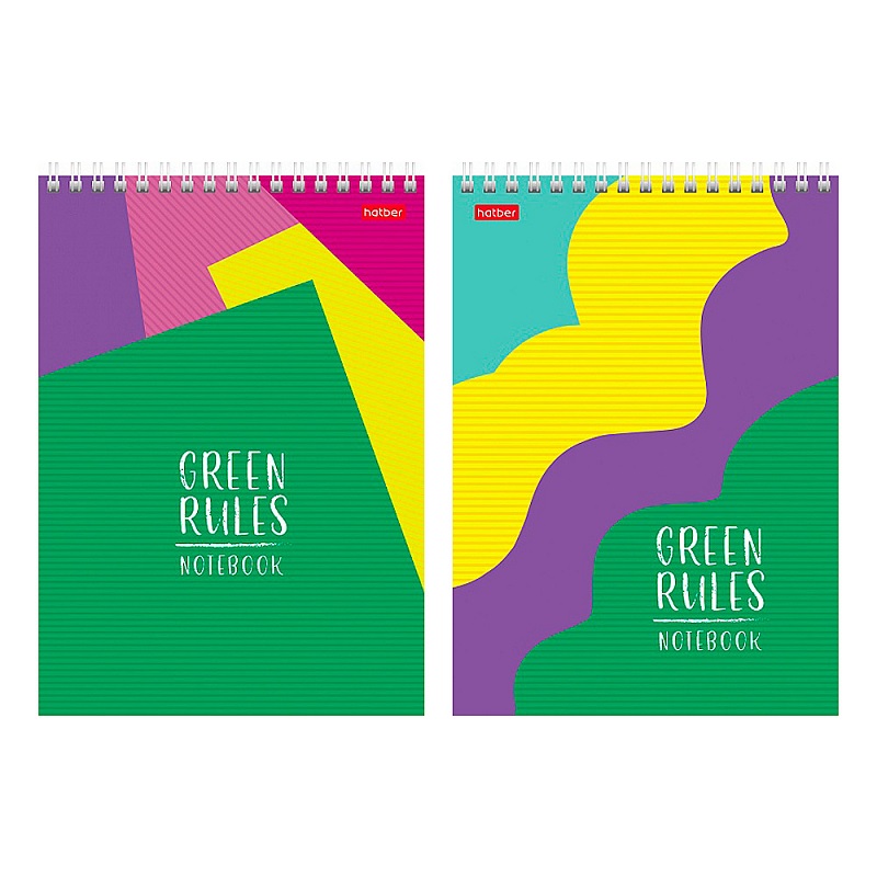 Блокнот  А5 096 л., спираль, клетка., Green Rules, тонир.блок, глянц. ламин, зеленый