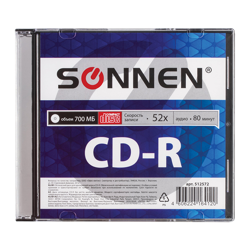Диск CD-R 700 Mb 52x (SONNEN) Slim Case/10