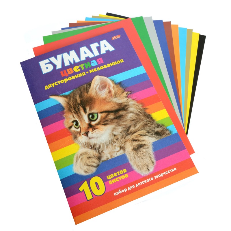 БУМАГА ЦВЕТ  А4 мелов. двухст. 10л. 10цв. "Хатбер"Котенок"