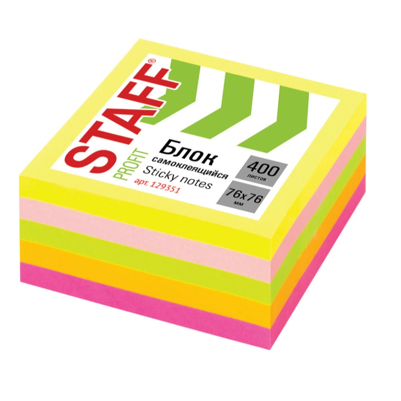 Блок с кл.сл. 76х76, STAFF, 400л., 5 цв., неон