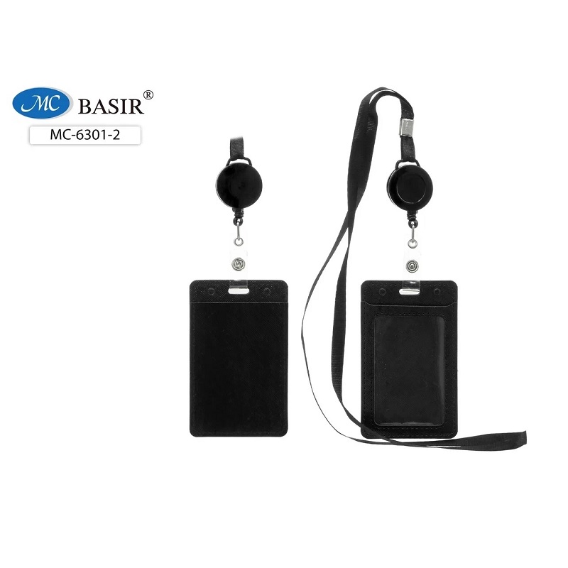 Бейдж с рулеткой+лента, кожзам.цвет. черный. "Basir"