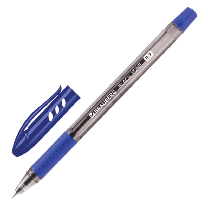 Ручка шар. син. 0,7мм Brauberg Black Tone, линия 0,35мм, грип