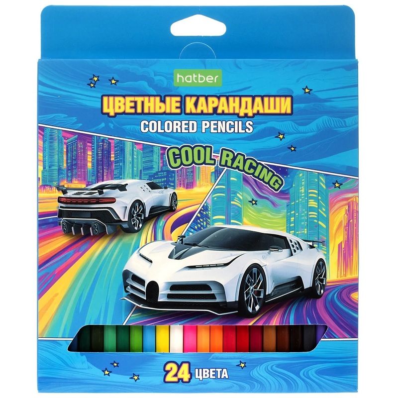 Карандаши 24 цв. Хатбер "Кул Рэйсинг", карт.уп.