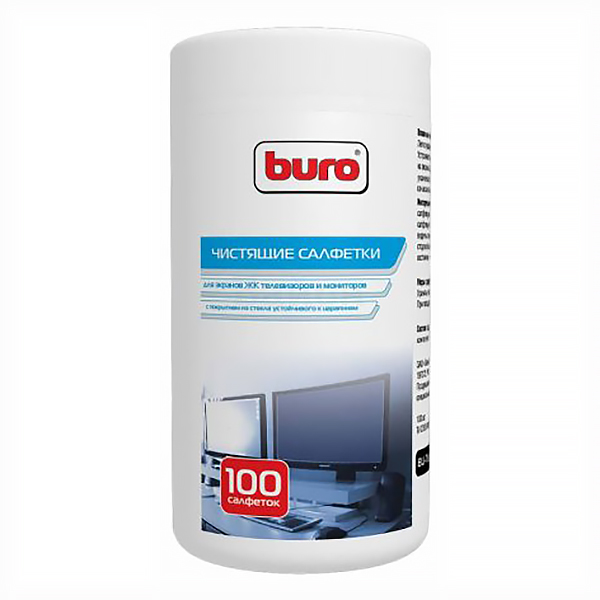 Салфетки вл. д/экранов LCD и TFTв тубе BURO 100 шт./12