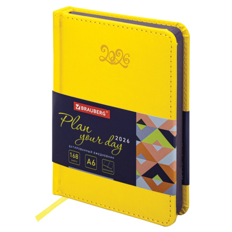 2026/Ежедневник А6 BRAUBERG Rainbow, 100*150 под кожу, желтый