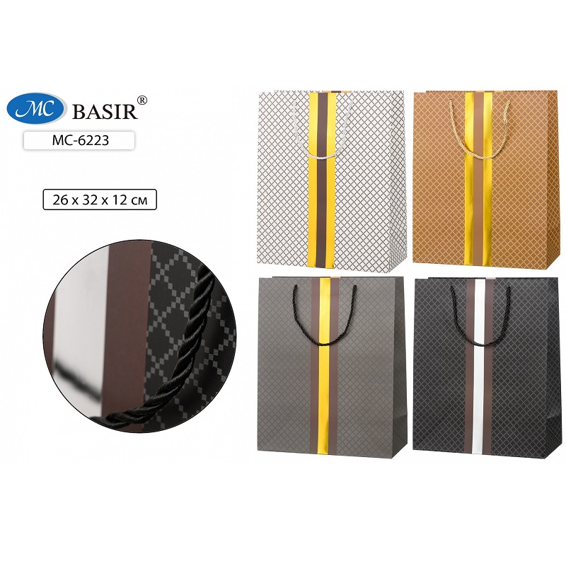 Пакет бумаж. 26х32х12см, "Стиль", плотный, цветной с рисунком, ассорти