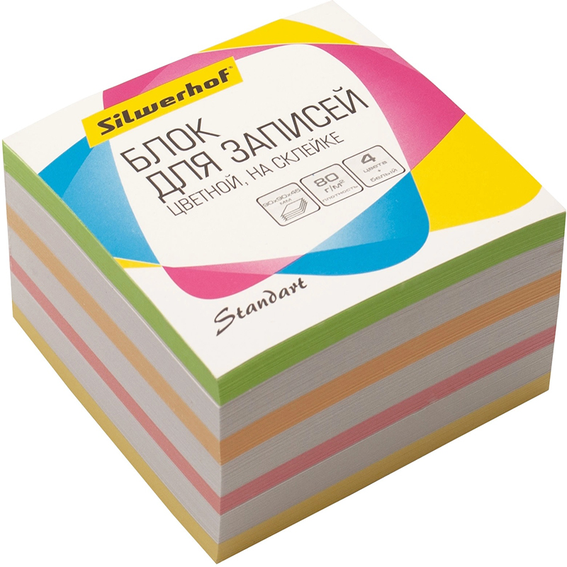 Блок д/з склейка куб цвет. 90*90*45 в термоуп. 3цв. 450л. Silwerhof Стандарт  — Абсолют
