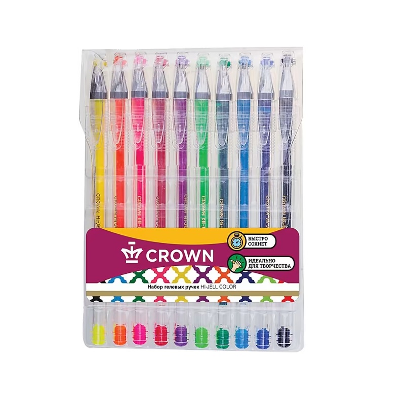 Набор  гел. ручек  10 цв. 0,5мм Crown, стерж. 137мм