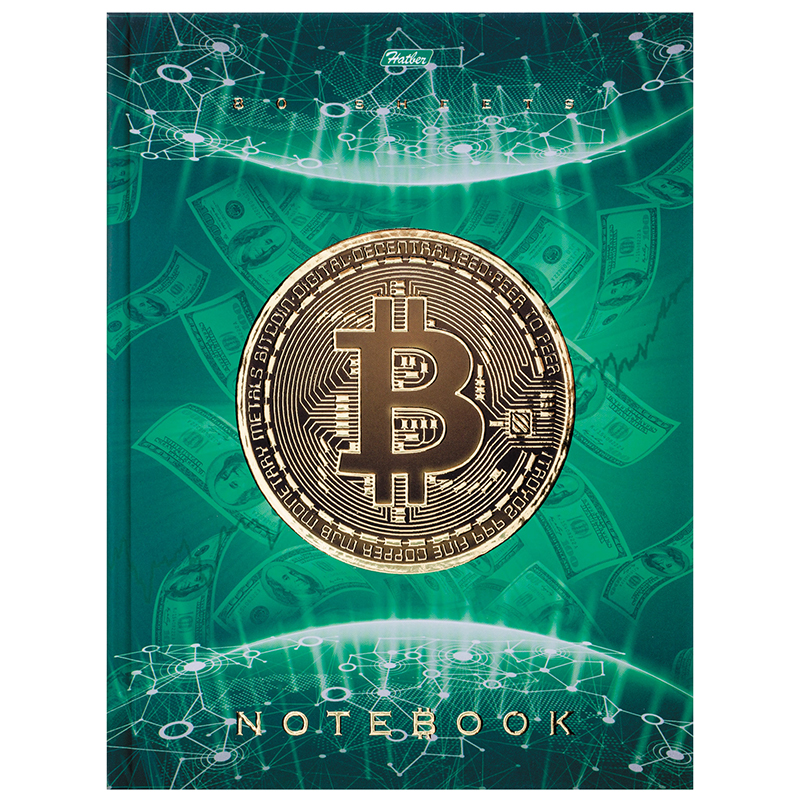 Бизнес-блокнот  А5 080л. тв.пер. "Bitcoin",блок 5 цв./3D фольга