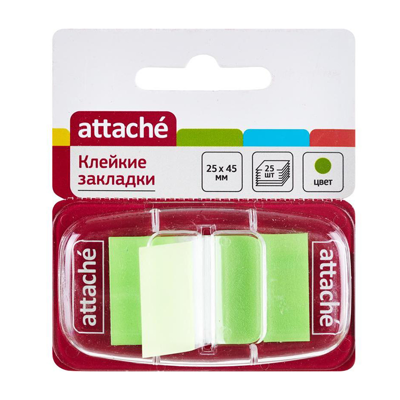 Закладки клейкие пластиковые "Attache Selection", зеленые — Абсолют