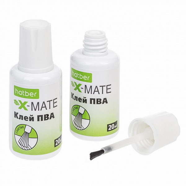 *Клей ПВА 20 мл. с кисточкой Hatber X-Mate/