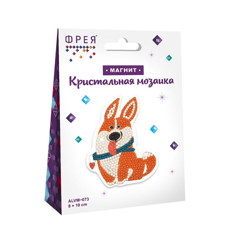 Мозайка Кристальная алмазная "Фрея" Корги-озорник магнит 8х10см