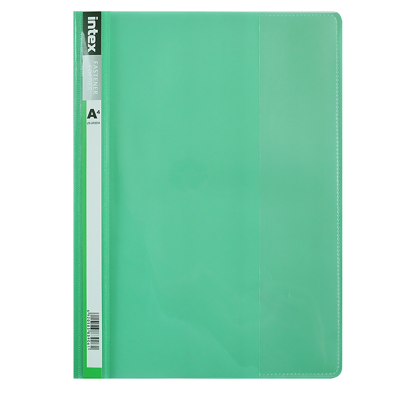 Папка-скоросшиватель "Интекс" А4, прозрачный верх, верт.карман, зеленый — Абсолют