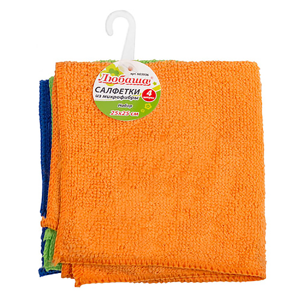 Салфетка микрофибра "Любаша Эконом" (упак 4шт.) 25х25см