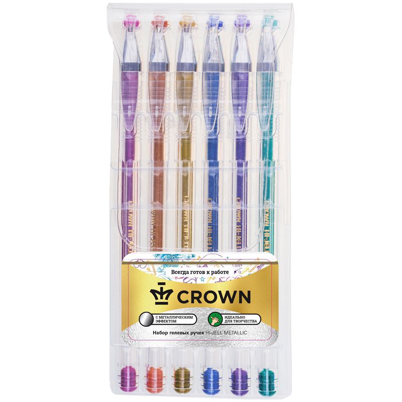Набор  гелевых ручек "Crown", 0,7мм., 6 цветов, металлик — Абсолют