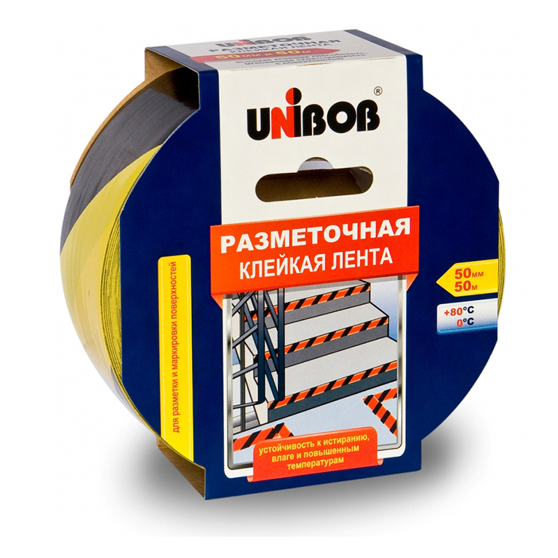 Лента клейкая разметочная UNIBOB, 50 мм*50 м, желто-черная — Абсолют