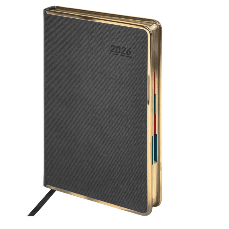 2026/Ежедневник А5 GALANT lnfiniti Gold, 148*218, под кожу, серый