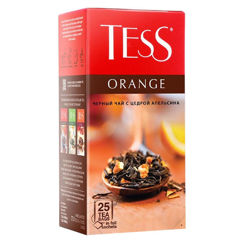 Чай Tess "Orange" 25 пакетиков, черный+наполнитель — Абсолют