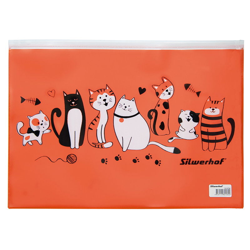 Папка на молнии ZIP "Silwerhof Cats" А4, оранжевая — Абсолют