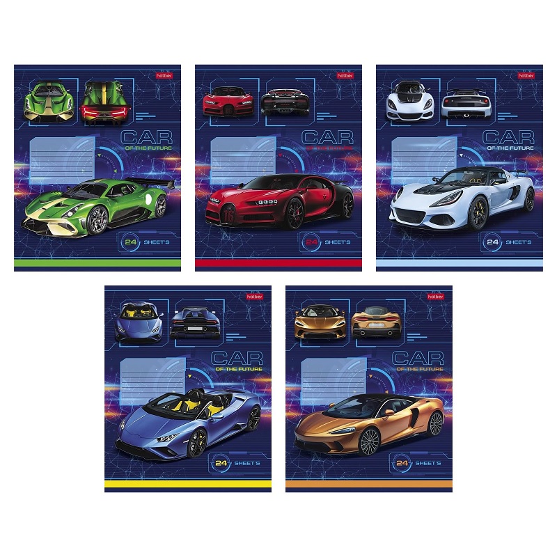 Тетрадь  А5  24л. лин. б/б "Хатбер" Car Design, 5 дизайн.