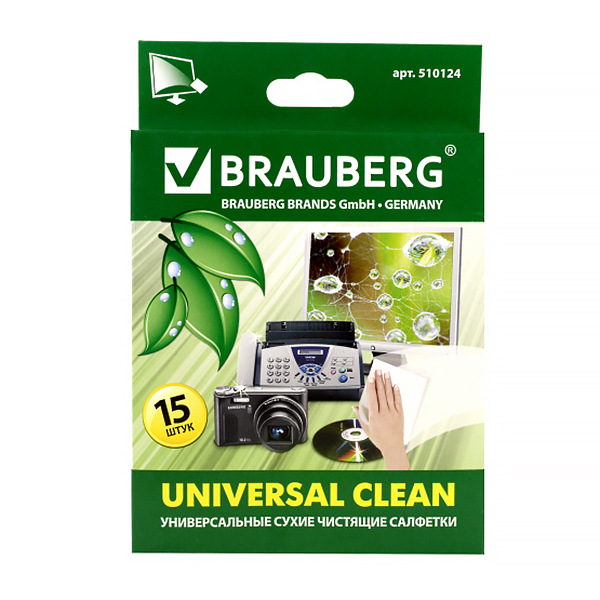Салфетки чистящие"Brauberg" сухие, безворсовые (15 шт) — Абсолют