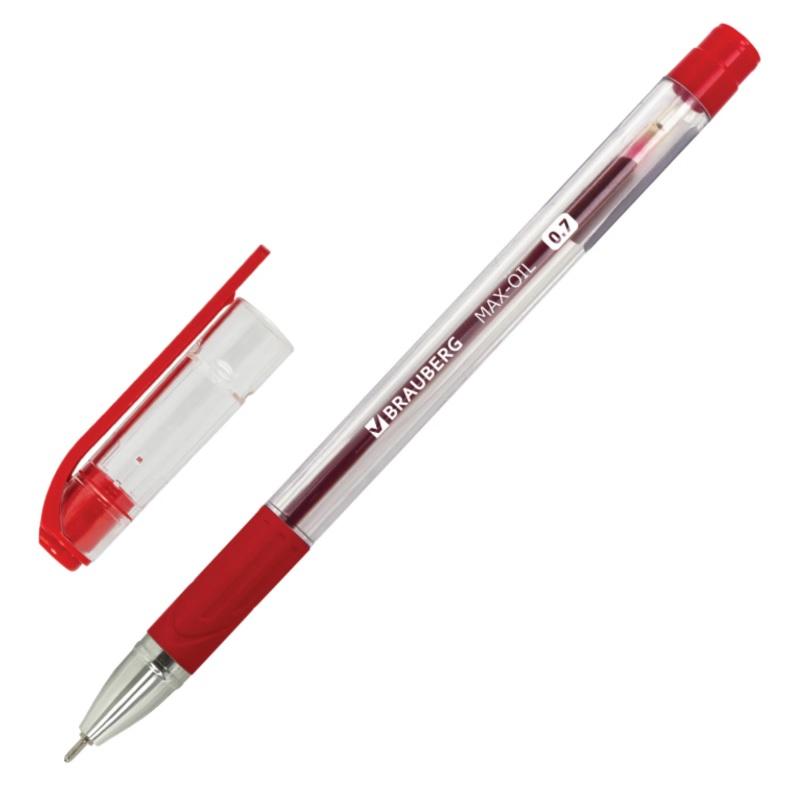 Ручка шар. красн. 0,7мм Brauberg Max-Oil, игольч.уз.,линия 0,35мм, грип