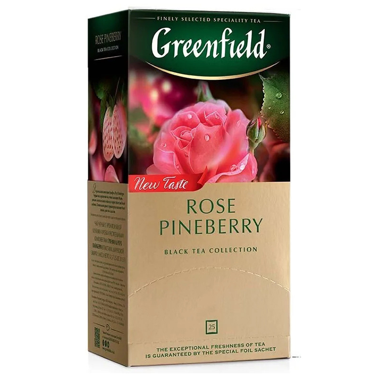 Чай "Greenfield Rose Pineberry" 25пак., черный+роза+клубника — Абсолют